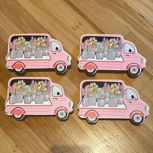 NWT Set of 4 - Pink Floral Truck Party Table Decor “Bunnies & Bloom”